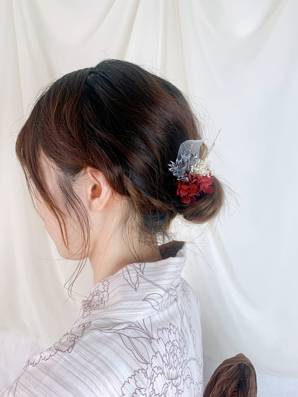 ( 再販×3)【 01 red 】 ヘアアクセサリー プリザーブドフラワー ドライフラワー 成人式 謝恩会 結婚式 5枚目の画像