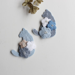 【海ねこブローチ】(ナチュラルブルー)オートクチュール刺繍ブローチ 3枚目の画像
