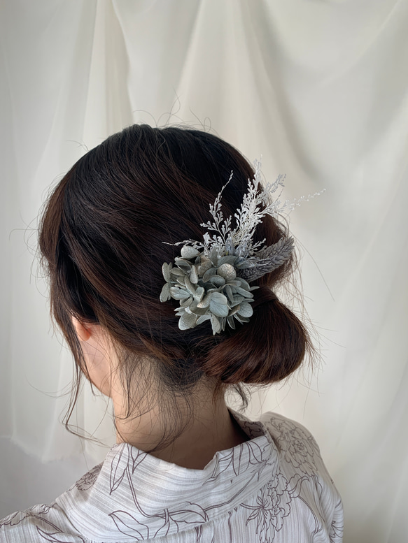 (再販!)【 02 gray 】 ヘアアクセサリー プリザーブドフラワー ドライフラワー 成人式 謝恩会 結婚式 5枚目の画像