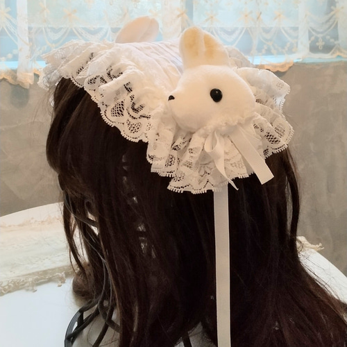 ♡3点No.2 天使のうさぎさん付き 編み上げリボンヘッドドレス white ♡ 0f97b0decc2167aa738ca66bd818e8