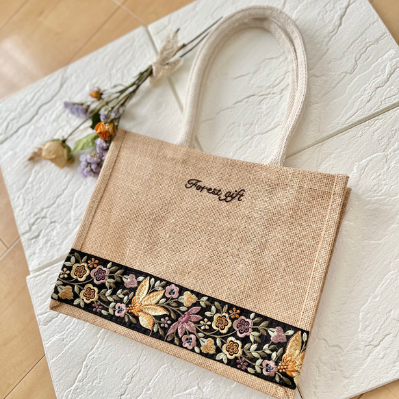 手刺繍 バッグとマット(４枚)セット インドリボン 【専用】ハンドメイド