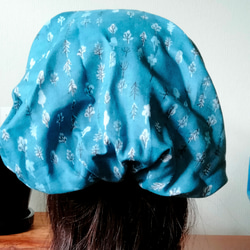 【50】医療帽子　ケア帽子　バンダナキャップ　室内帽子　治療帽子〈セルリアンブルー 　青　ダブルガーゼ〉　#新作2024 3枚目の画像