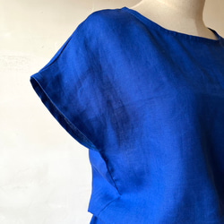 リネンのセットアップ　フレンチブラウスとフレアギャザーマキシスカート　Blue 7枚目の画像