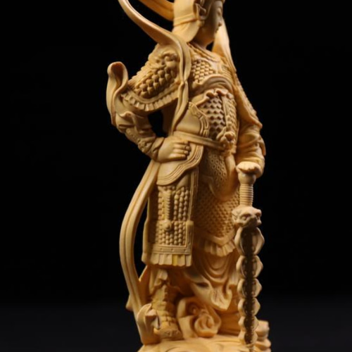 韋陀尊者、関公伽藍菩薩 黄楊木の手彫り 仏師で仕上げ品 彫刻工芸品