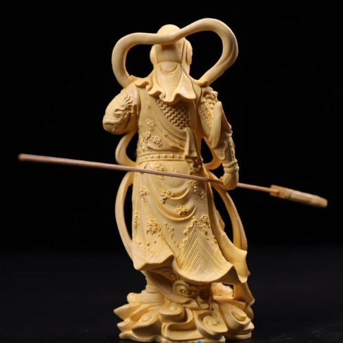 韋陀尊者、関公伽藍菩薩 黄楊木の手彫り 仏師で仕上げ品 彫刻工芸品