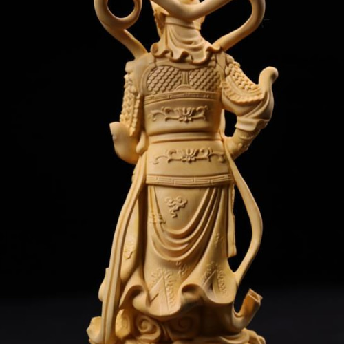 韋陀尊者、関公伽藍菩薩 黄楊木の手彫り 仏師で仕上げ品 彫刻工芸品
