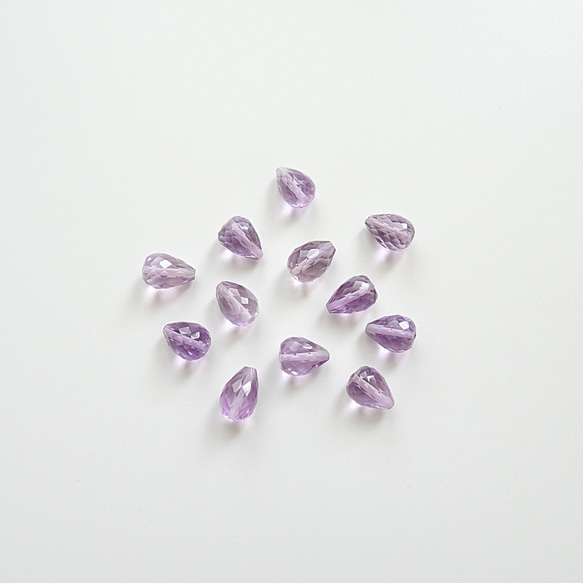 小巧圓水滴切割 淺紫水晶 14K GF 包金耳環 第4張的照片
