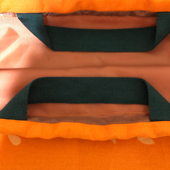 【再販】メロン柄　オレンジ  赤肉　体操着入れ お着替え入れ 大きな巾着  ナップサック 持ち手付き 4枚目の画像