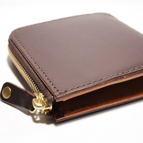 L字ファスナーウォレット本革 ダークブラウン＆オーカーキャメル