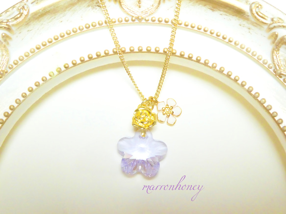 1点限定SWAROVSKI flower＆flowerネックレスv 2枚目の画像