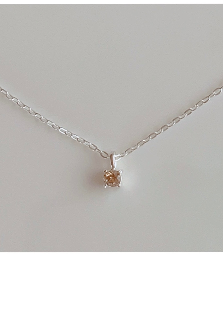 ＊天然ダイヤモンドネックレス＊3mmブラウンダイヤモンド▪︎silver925ネックレス▪︎silver925爪留枠