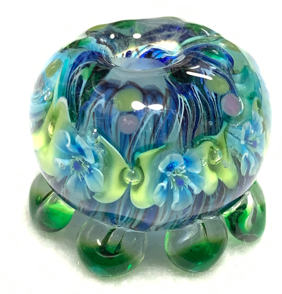 ガラスの花海月　一点もの　湧き水デルフィニウムの花噴水スティック付き★カクタス 1枚目の画像