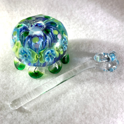 ガラスの花海月　一点もの　湧き水デルフィニウムの花噴水スティック付き★カクタス 6枚目の画像