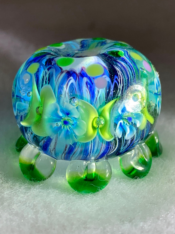 ガラスの花海月　一点もの　湧き水デルフィニウムの花噴水スティック付き★カクタス 4枚目の画像