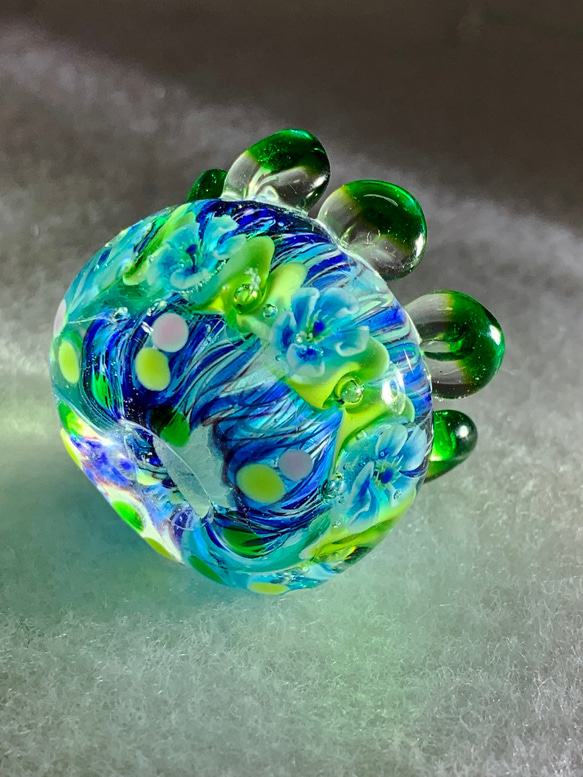 ガラスの花海月　一点もの　湧き水デルフィニウムの花噴水スティック付き★カクタス 7枚目の画像