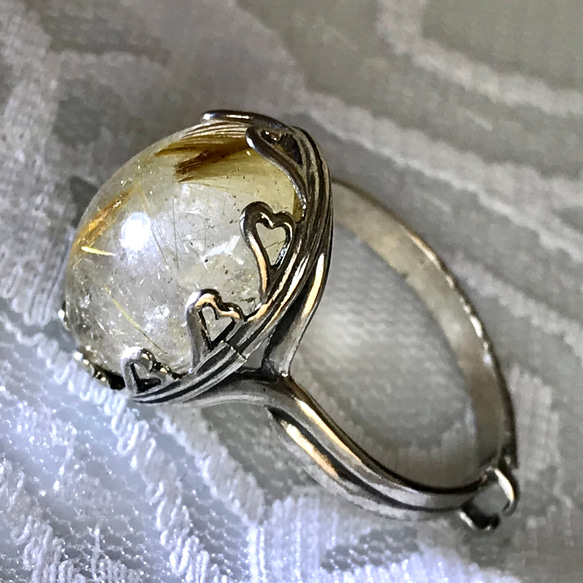 SV925　針水晶・・ルチルクォーツ ring （６~１７号・ハートベゼル） 6枚目の画像