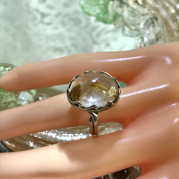 SV925　針水晶・・ルチルクォーツ ring （６~１７号・ハートベゼル） 10枚目の画像