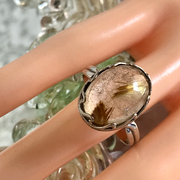 SV925　針水晶・・ルチルクォーツ ring （６~１７号・ハートベゼル） 12枚目の画像