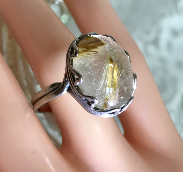 SV925　針水晶・・ルチルクォーツ ring （６~１７号・ハートベゼル） 7枚目の画像