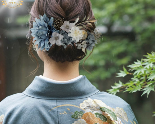くすみブルーとラベンダーカラーの髪飾り No.RB13 青 成人式 卒業式