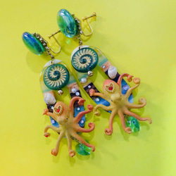 再販　ターコイズブルーの踊るタコの　サマー　ピアス　イヤリング　オクトパス　海　summer　生き物　海の生き物 9枚目の画像