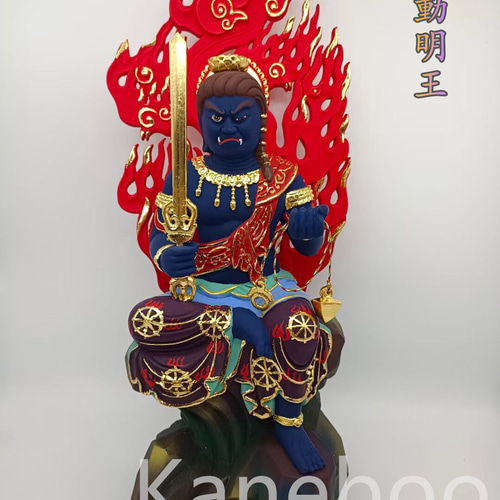 最高級 木彫り 仏像 不動明王像 彫刻 彩繪 本金 切金 天然木檜材34cm 最高級 木彫り 仏像 不動明王像 彫刻 彩繪 本金 切金 天然木檜材34cm
