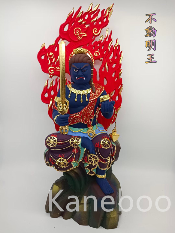 最高級 木彫り 仏像 不動明王立像 彫刻 彩繪 本金 切金 天然木檜材 最高級 木彫り 仏像 不動明王立像 彫刻 彩繪 本金 切金 天然木檜