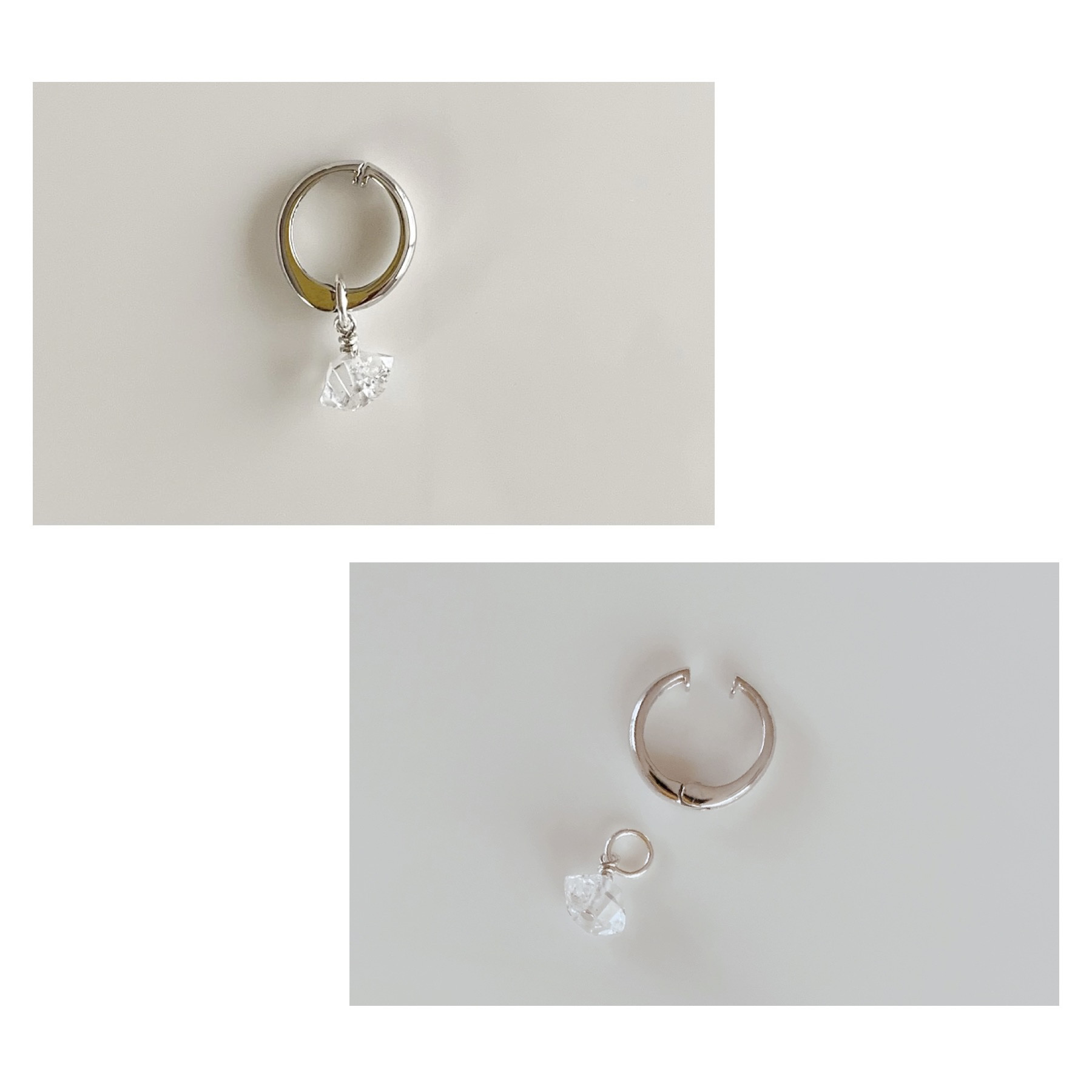 〈送料無料〉片耳用＊ハーキマーダイヤモンド＊silver925ロジウムコートイヤーカフ▪︎2way