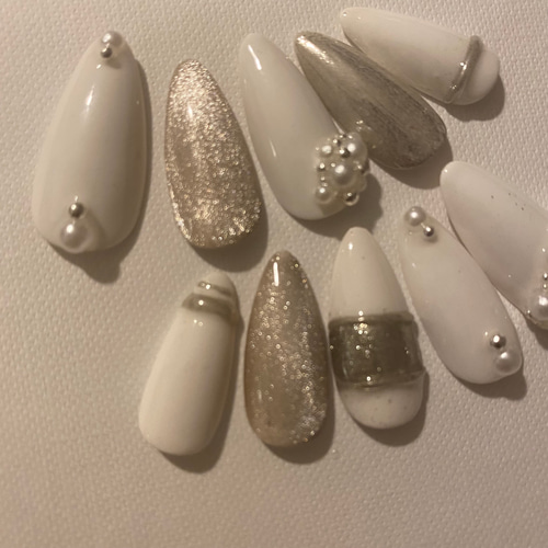 送料無料】ホワイトパールネイル ブライダル 結婚式 ネイルチップ