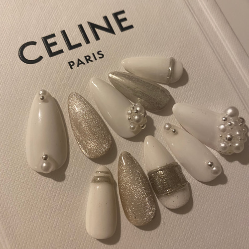 D.REAM パールホワイト ネイルチップ 10個セット 送料無料】ホワイトパールネイル ブライダル 結婚式 ネイルチップ