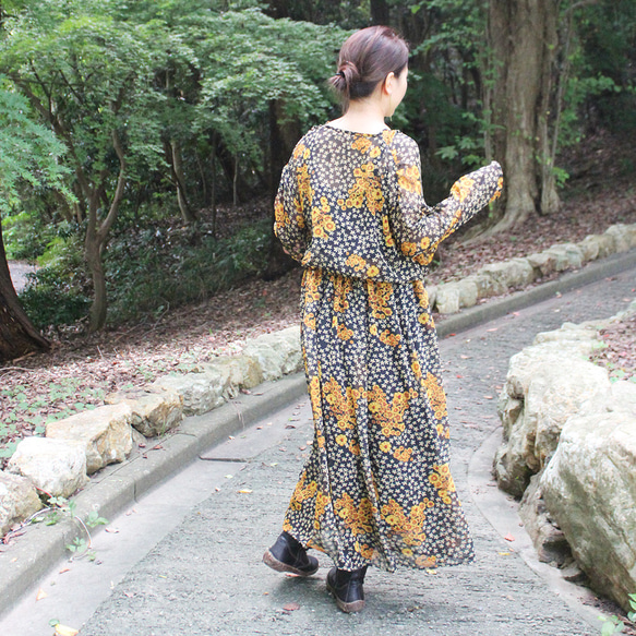 オカメ様良品✨ケイミー 和柄 ラップワンピース カシュクール 花柄 ケイミー 花柄カシュクールワンピース フラワー 7分袖 黒 総柄