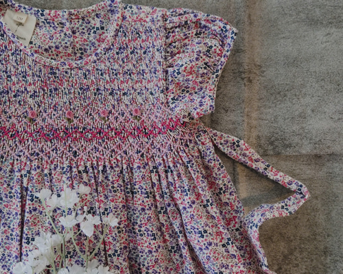 【ハンドメイド】スモッキングワンピース 残90sizeのみ/即納】刺繍が可愛い୨♡୧ベビーピンクの