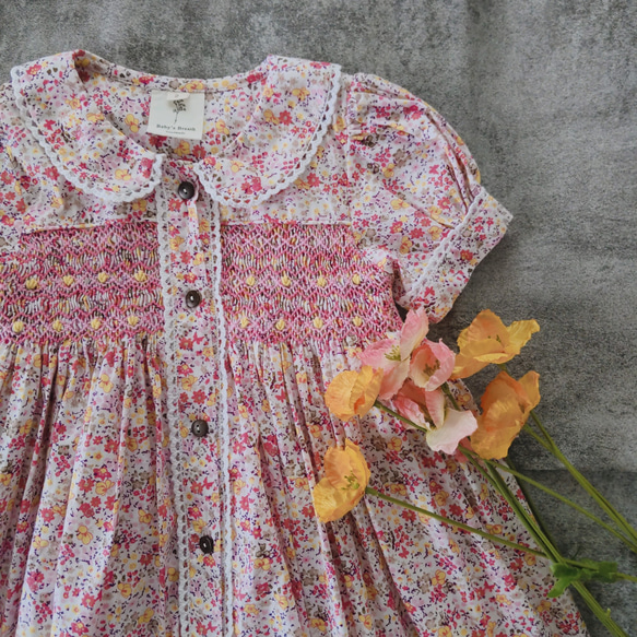 baby Dior 花柄 スモッキング ワンピース チュニック 12 花柄スモッキングワンピース 子供服 baby's breath 通販 14311506