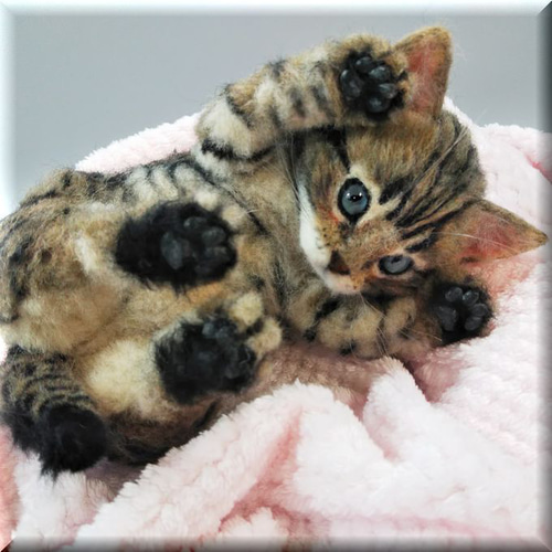 羊毛フェルト　キジトラ(子猫) リアルなキジトラ子猫が完成するまで【羊毛フェルト制作