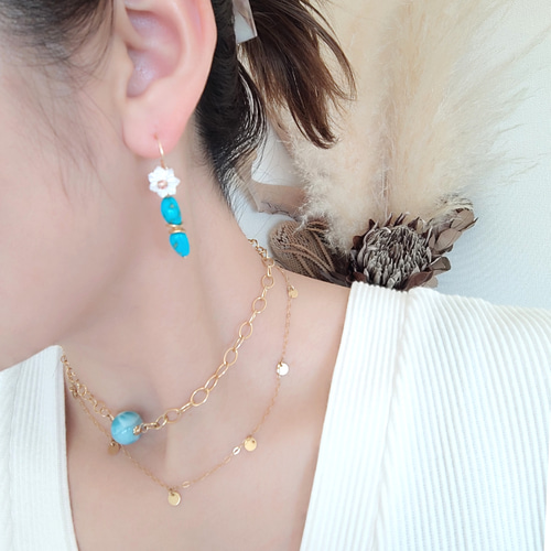 ❁Blue sky piece earrings 14kgf❁鮮やかな美しさスリーピング 