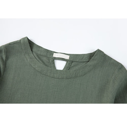 半袖綿麻Tシャツ　綿麻シャツ　個性後ろ襟　グリーン#L022GR 3枚目の画像