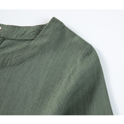 半袖綿麻Tシャツ　綿麻シャツ　個性後ろ襟　グリーン#L022GR 5枚目の画像