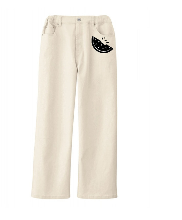 すいか柄 レディースワイドパンツ ロングパンツ フィッシャーマンズ