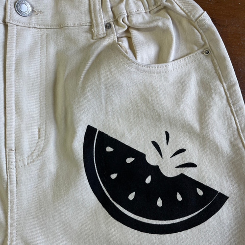 すいか　グレー　38サイズ すいか柄 レディースワイドパンツ ロングパンツ フィッシャーマンズ