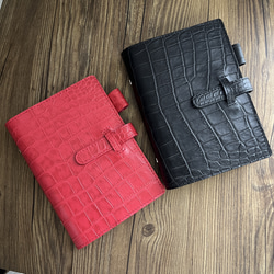 バイブル　システム手帳カバー　牛革クロコ型押し　希少色ピンクパープル　内径19㍉ バイブル システム手帳カバー 牛革クロコ型押し 希少色ピンク