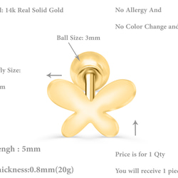 14K金 ゴールド  蝶 ヘリックス 軟骨 アンチトラガス アウター インナーコンクバーベルイヤリング ピアス 8枚目の画像