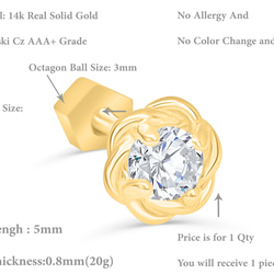 14K金 ゴールド 花 ヘリックス 軟骨 アンチトラガス アウター インナーコンクバーベルイヤリング ピアス 10枚目の画像