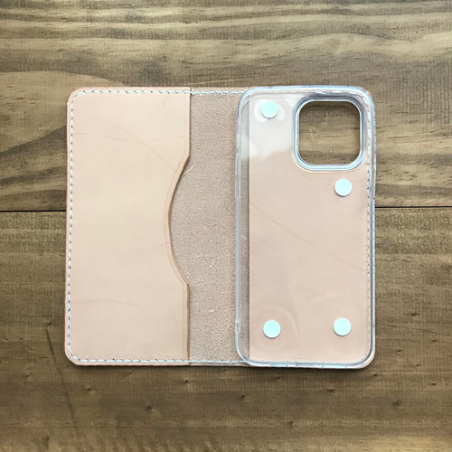 iPhone14 手帳型 ケース カバー ナチュラル 刻印 ショルダーベルト付