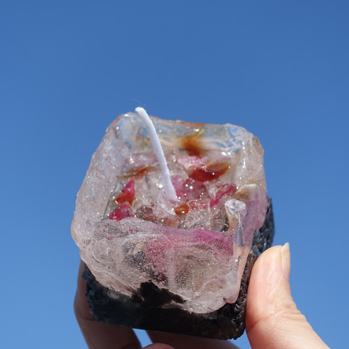 M*e様 天然石 原石 キャンドル ※箱無し ヤオガンシャン産 フローライト＆モスコバイトの原石 No.97