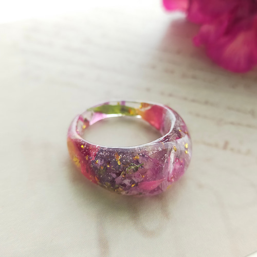 油彩画のようなアンティークドロップリング〜 ドライフラワー 指輪