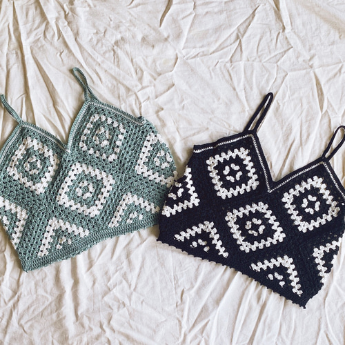 クロシェキャミ＊グラニースクエア(ブラック) タンクトップ