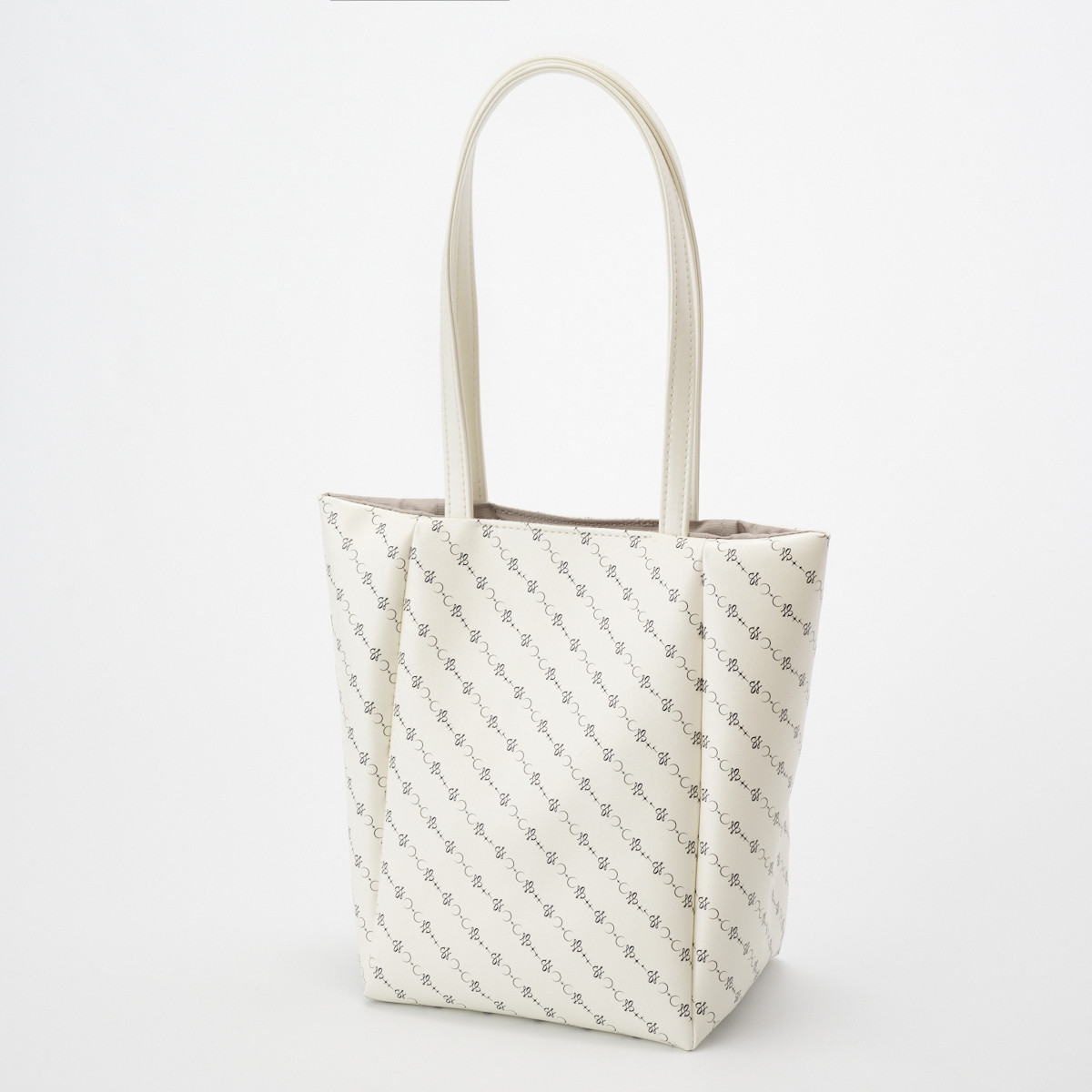 【日本製】超軽量180ｇ 上質PUレザー オリジナル柄 Nモノグラム柄トートバッグ（小） ホワイト