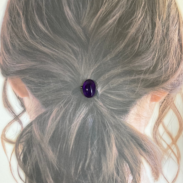 ザンビア産 宝石質アメジストの髪飾り（ヘアゴム）-amethyst 6枚目の画像