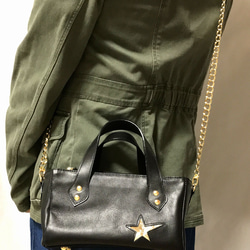 レザーショルダー ・ トート　＜star tote / black＞ 9枚目の画像