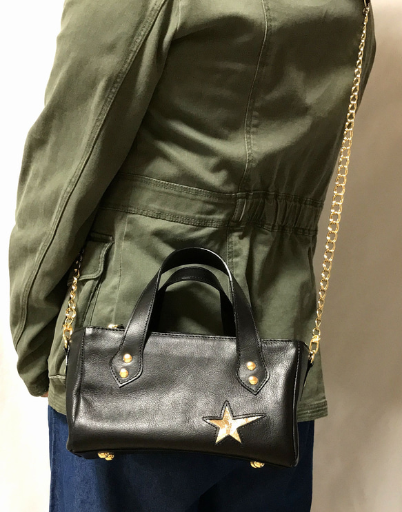 レザーショルダー ・ トート　＜star tote / black＞ 9枚目の画像